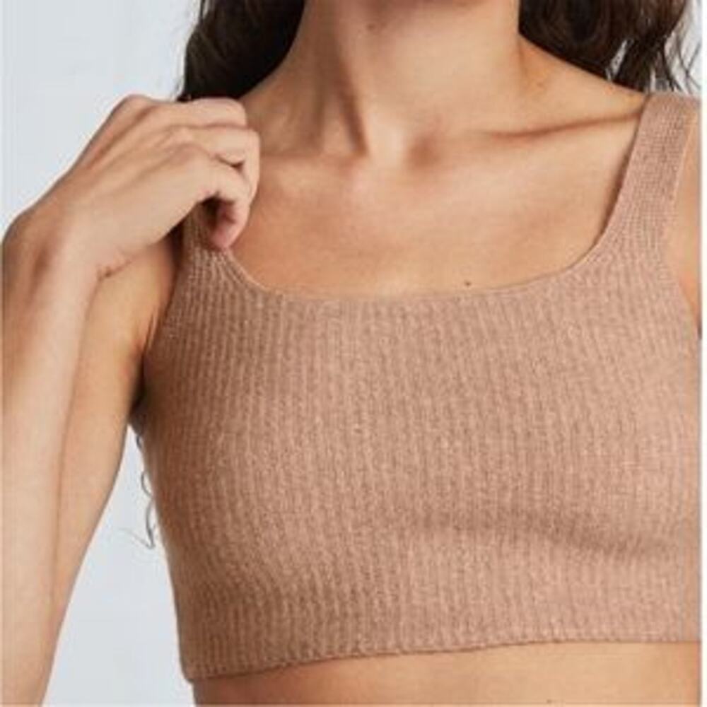 New Everlane Cozy Crop Tank Top Brown Stretch Wool Square Neck Sleeveless Sz XS